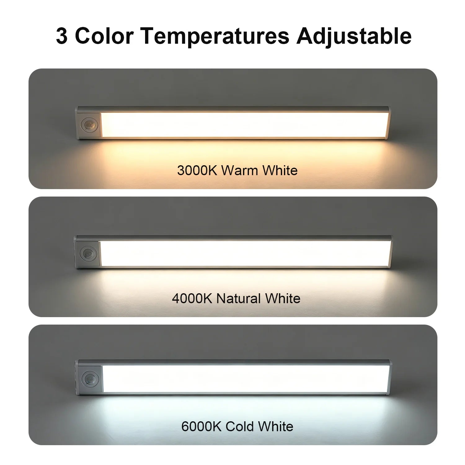 Ultra-Thin LED Cabinet Light Rechargeable Motion Sensor Lights 3 Colors Dimmable Night Lamp for Wardrobe Closet Kitchen Lighting