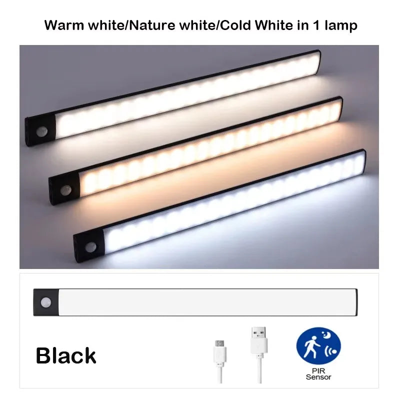 Ultra-Thin LED Cabinet Light Rechargeable Motion Sensor Lights 3 Colors Dimmable Night Lamp for Wardrobe Closet Kitchen Lighting