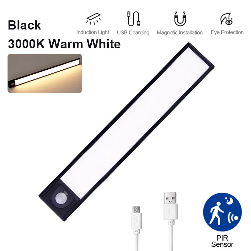 Ultra-Thin LED Cabinet Light Rechargeable Motion Sensor Lights 3 Colors Dimmable Night Lamp for Wardrobe Closet Kitchen Lighting