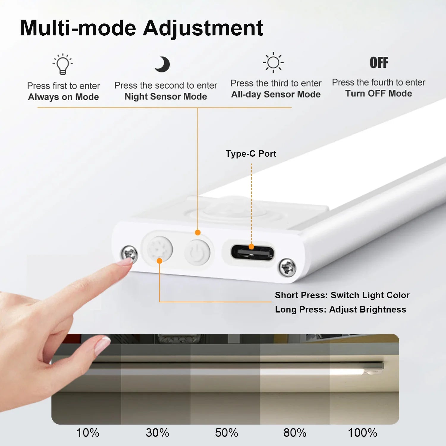 Ultra-Thin LED Cabinet Light Rechargeable Motion Sensor Lights 3 Colors Dimmable Night Lamp for Wardrobe Closet Kitchen Lighting