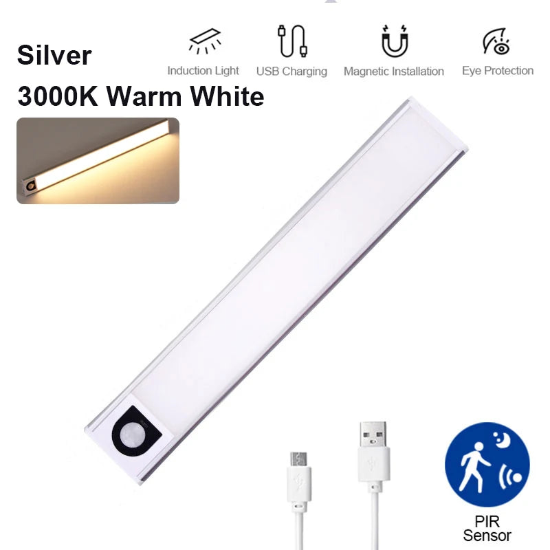 Ultra-Thin LED Cabinet Light Rechargeable Motion Sensor Lights 3 Colors Dimmable Night Lamp for Wardrobe Closet Kitchen Lighting