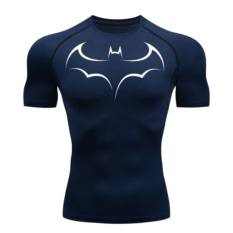 2026 Bat print men's tight fitting sports compression T-shirt men's fitness jogging short sleeved casual top