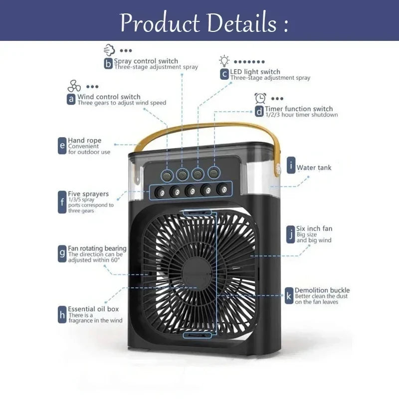 3-in-1 Portable Mini Air Cooler Fan — Cooling, Humidifier & LED Night Light | Home & Office