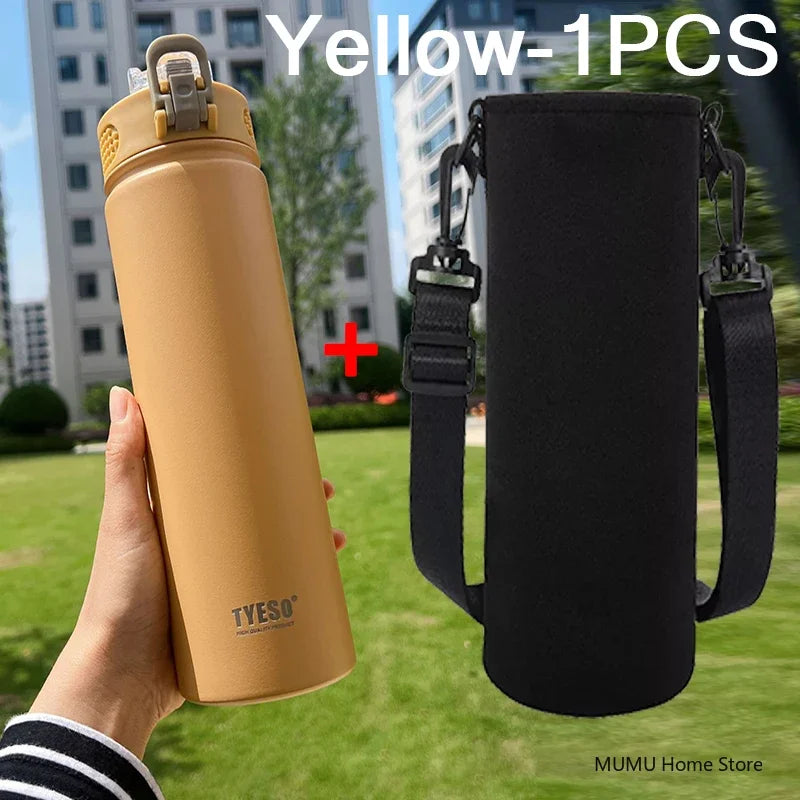 TYESO 600/750ML Thermos Bottle with Straw – Stainless Steel Car Thermal Cup | Sports Water Bottle | Keeps Cold & Hot