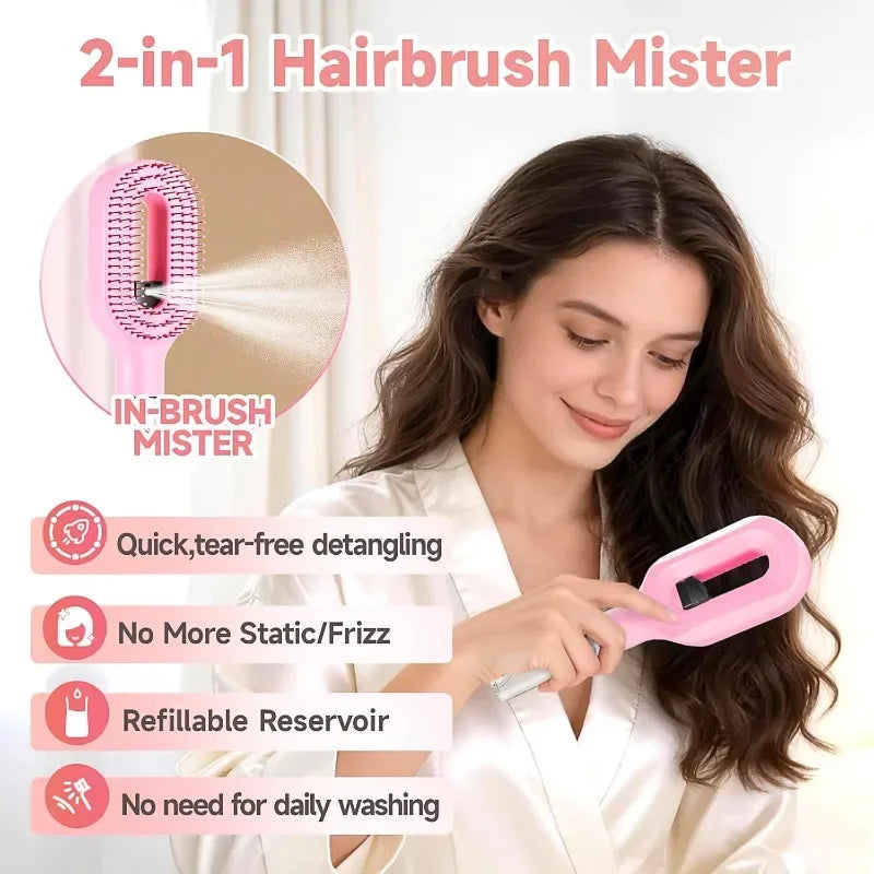 2-in-1 Spray Bottle Hair Comb – Detangling & Styling Mist Brush
