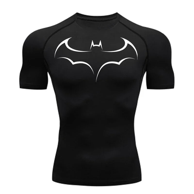 2026 Bat print men's tight fitting sports compression T-shirt men's fitness jogging short sleeved casual top