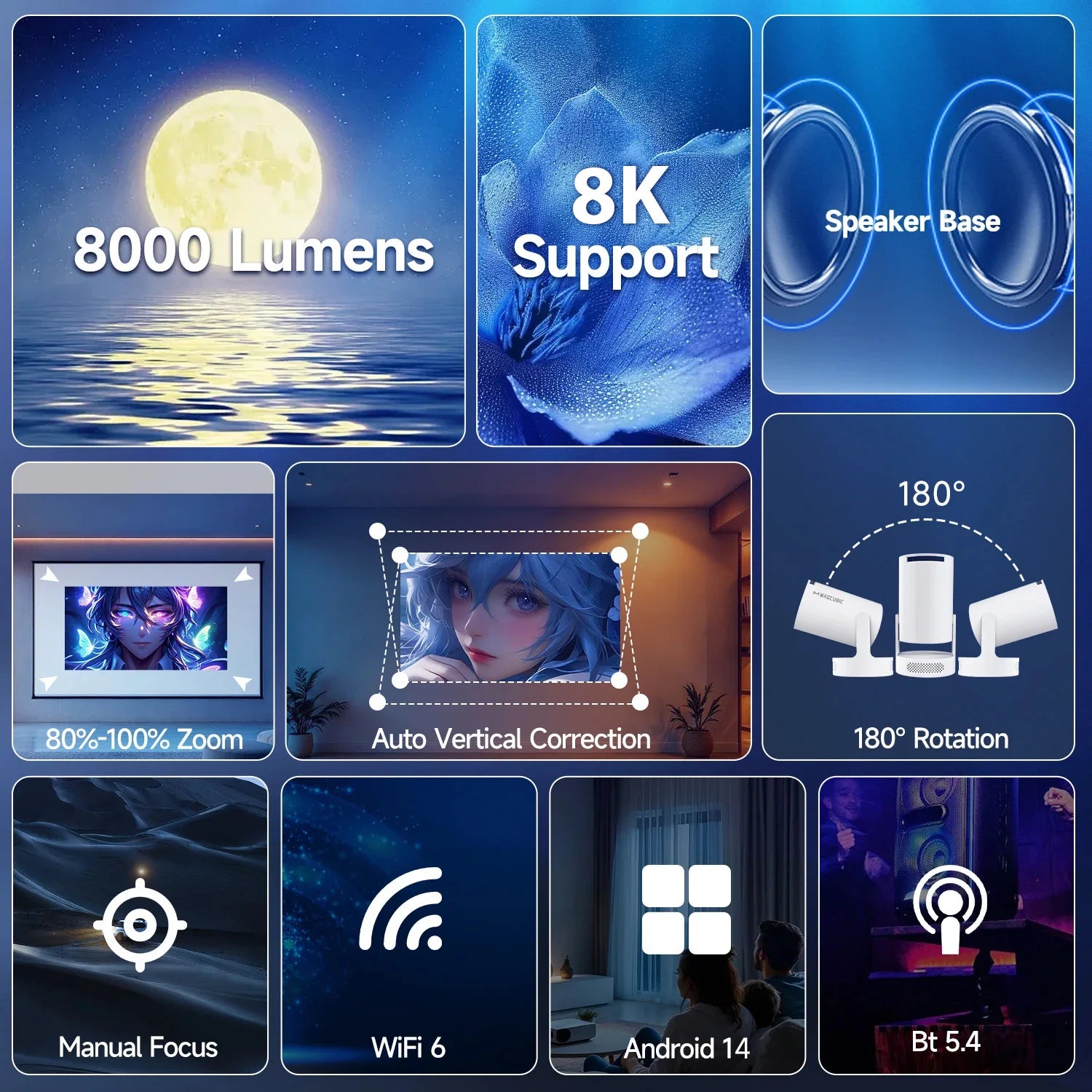 Magcubic HY300Pro+ 8K Projector | 8000 Lumens | Android 14 | WiFi 6 & BT 5.4 | Voice Control + Airmouse | Portable Cinema
