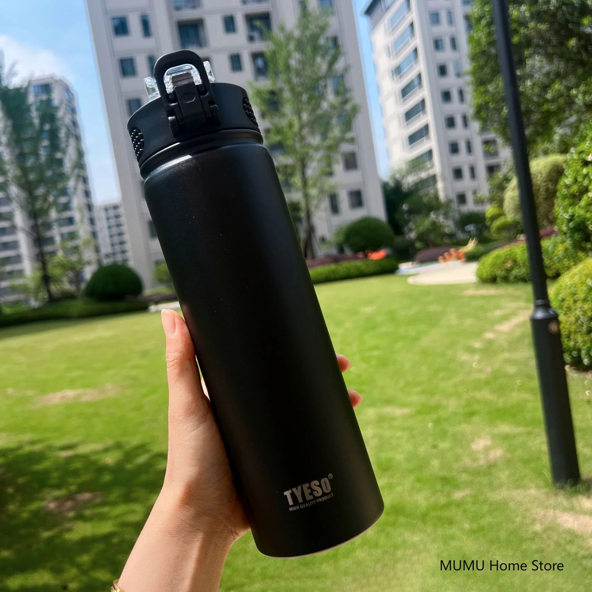 TYESO 600/750ML Thermos Bottle with Straw – Stainless Steel Car Thermal Cup | Sports Water Bottle | Keeps Cold & Hot