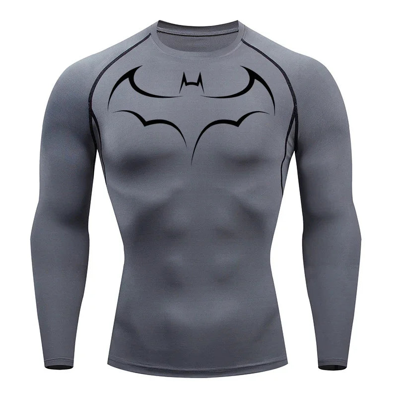 2026 Bat print men's tight fitting sports compression T-shirt men's fitness jogging short sleeved casual top