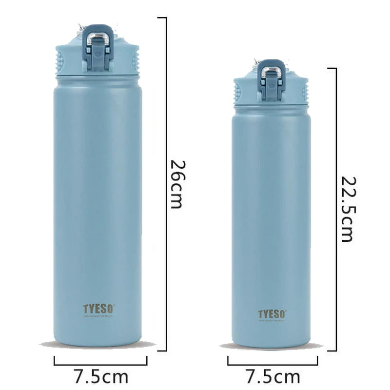 TYESO 600/750ML Thermos Bottle with Straw – Stainless Steel Car Thermal Cup | Sports Water Bottle | Keeps Cold & Hot