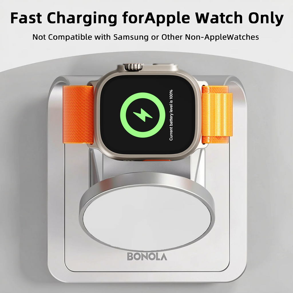 Bonola Magnetic 3-in-1 Wireless Charging Station — 30W Fast Charge for iPhone 17/16/15/14/13/12, Apple Watch & AirPods Pro