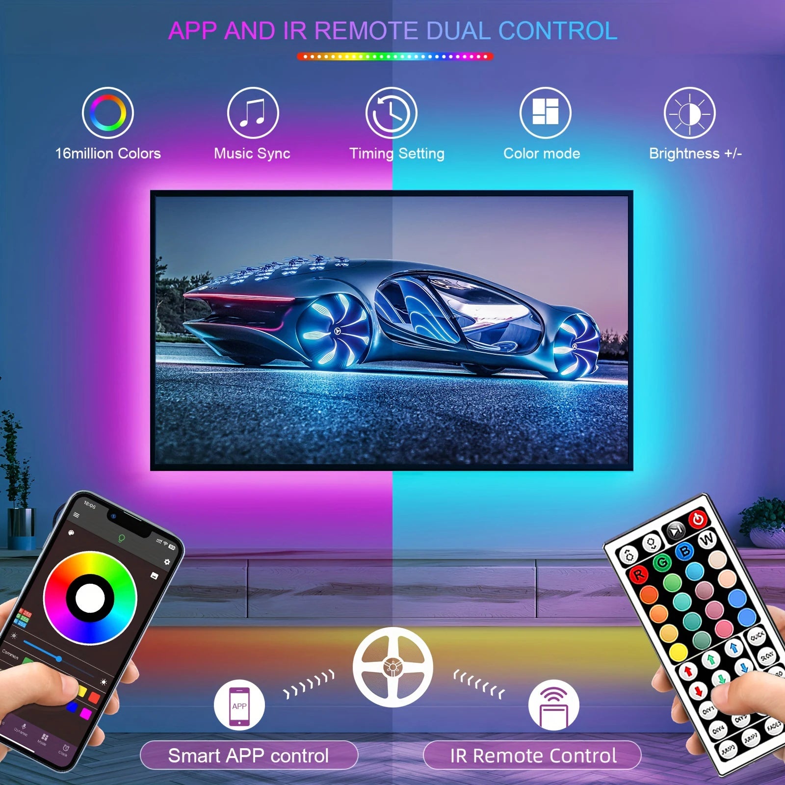 RGB LED Strip Lights 5M–30M | App-Controlled Color Changing Light for Room & Bedroom Decor