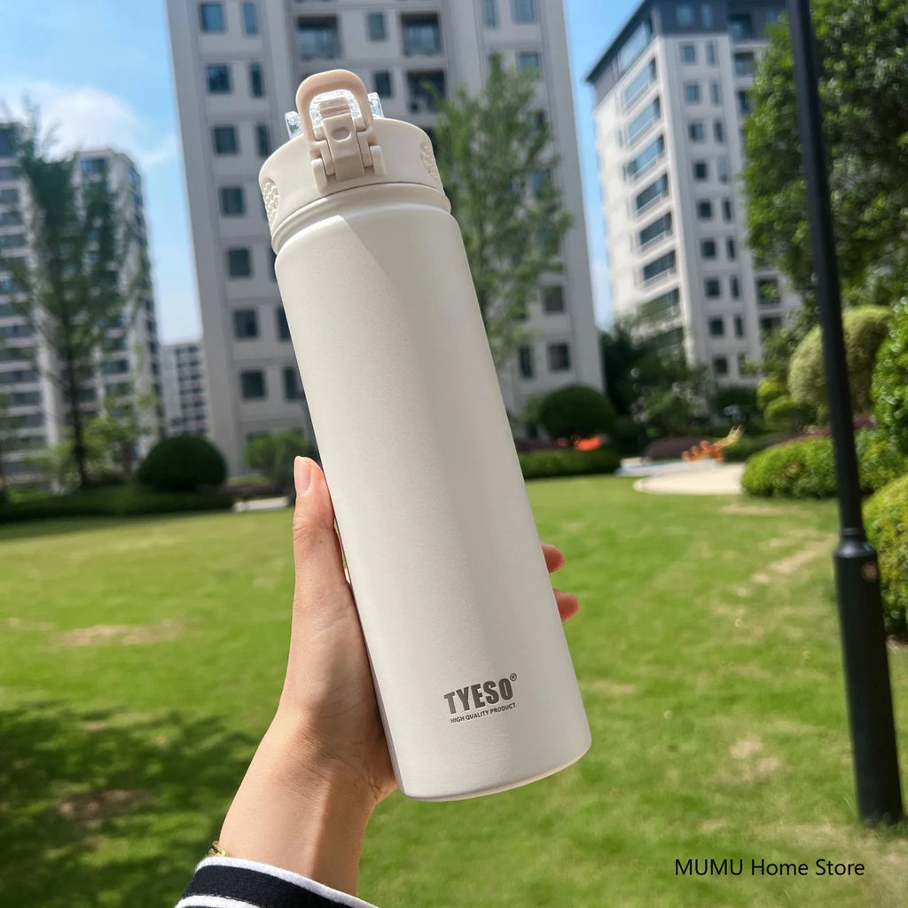 TYESO 600/750ML Thermos Bottle with Straw – Stainless Steel Car Thermal Cup | Sports Water Bottle | Keeps Cold & Hot