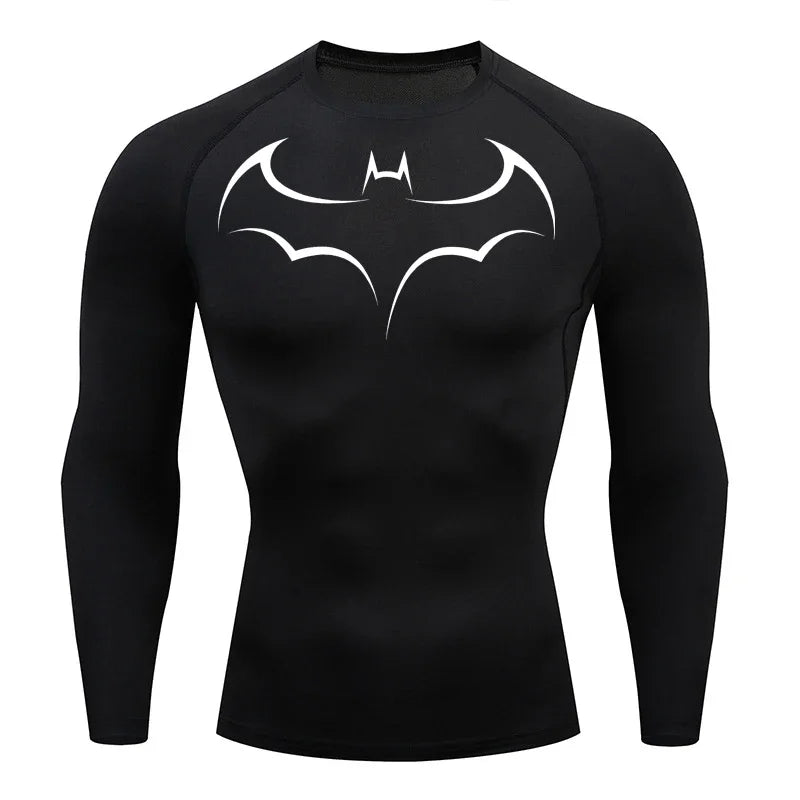 2026 Bat print men's tight fitting sports compression T-shirt men's fitness jogging short sleeved casual top