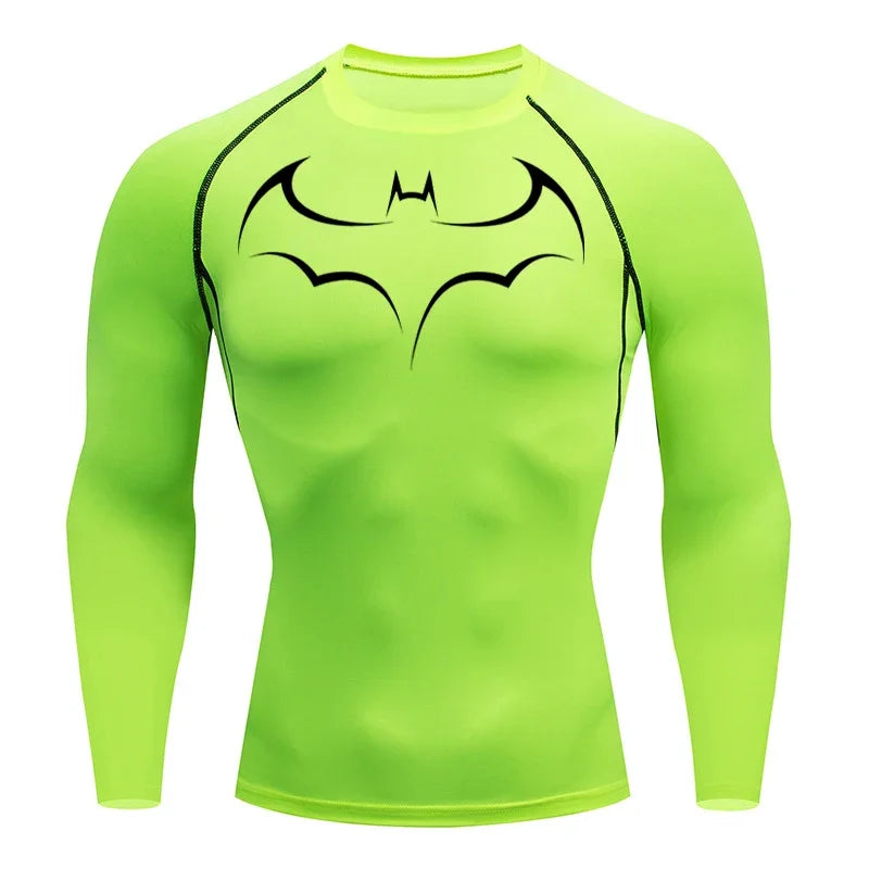 2026 Bat print men's tight fitting sports compression T-shirt men's fitness jogging short sleeved casual top