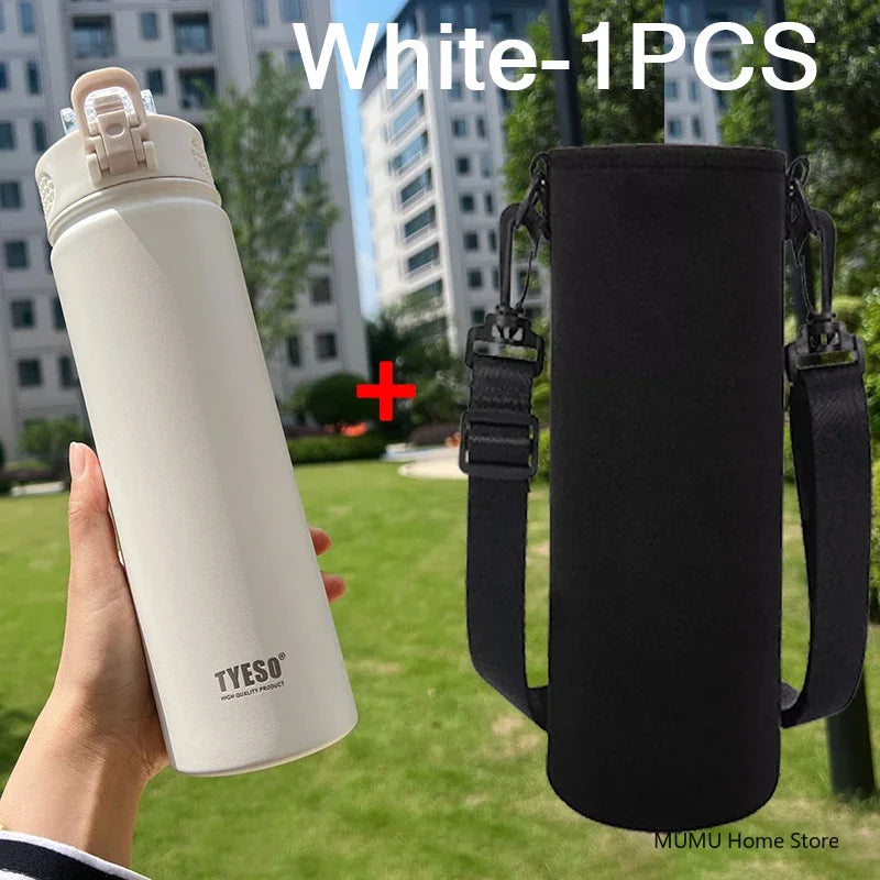 TYESO 600/750ML Thermos Bottle with Straw – Stainless Steel Car Thermal Cup | Sports Water Bottle | Keeps Cold & Hot