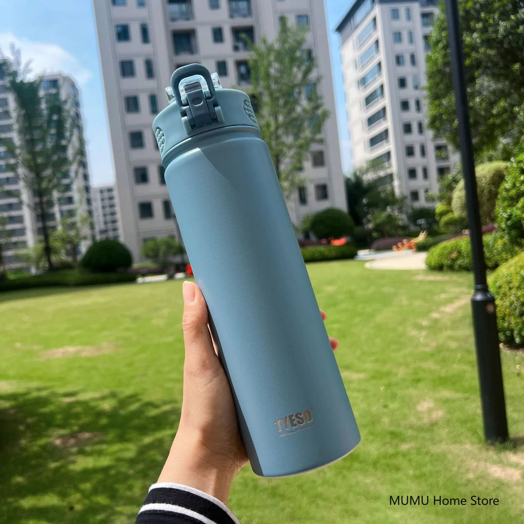 TYESO 600/750ML Thermos Bottle with Straw – Stainless Steel Car Thermal Cup | Sports Water Bottle | Keeps Cold & Hot