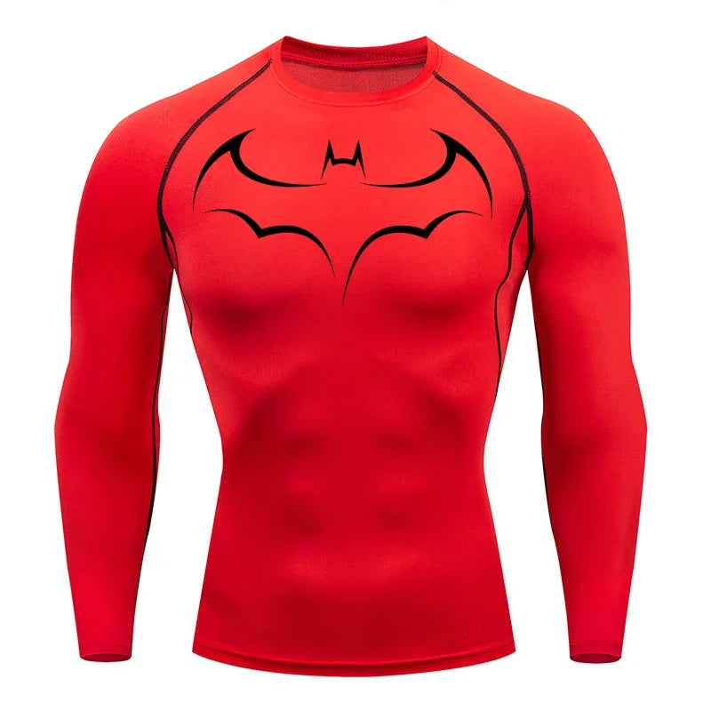 2026 Bat print men's tight fitting sports compression T-shirt men's fitness jogging short sleeved casual top