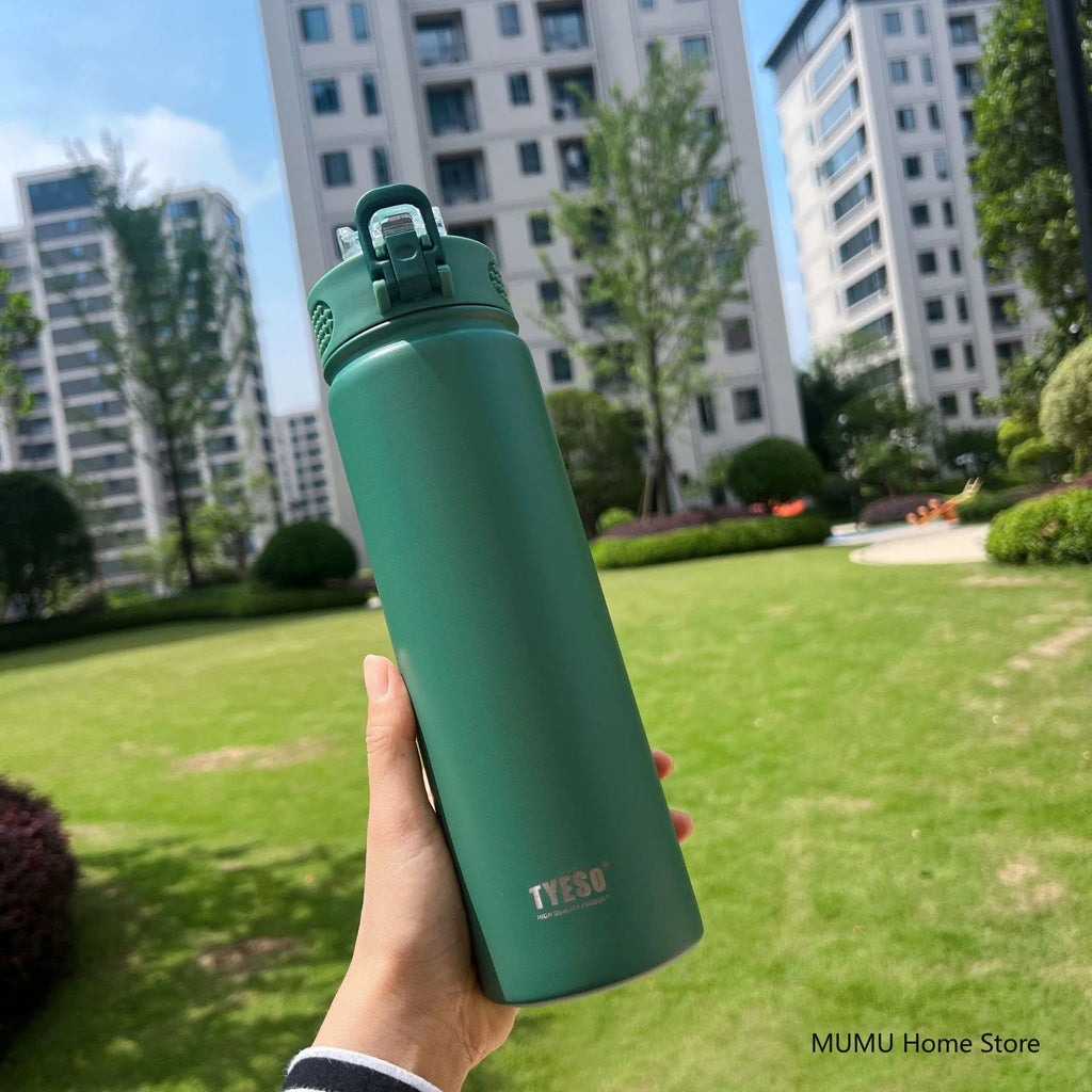 TYESO 600/750ML Thermos Bottle with Straw – Stainless Steel Car Thermal Cup | Sports Water Bottle | Keeps Cold & Hot
