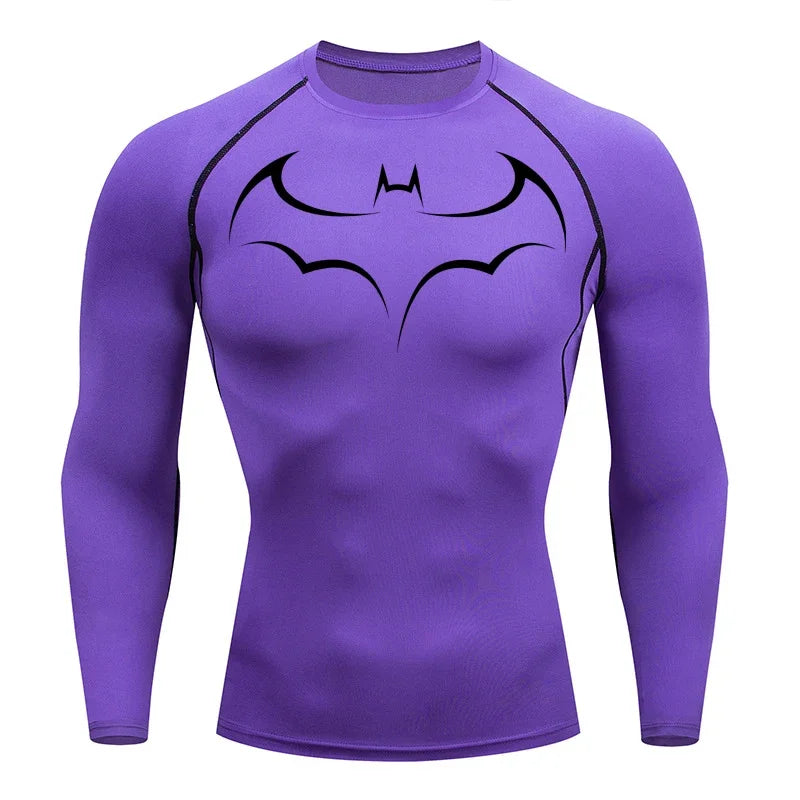 2026 Bat print men's tight fitting sports compression T-shirt men's fitness jogging short sleeved casual top