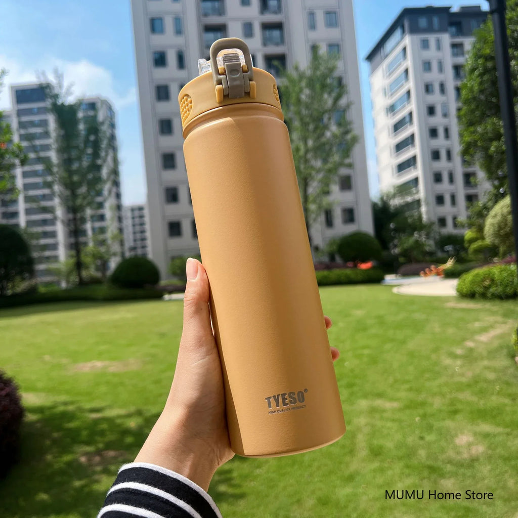 TYESO 600/750ML Thermos Bottle with Straw – Stainless Steel Car Thermal Cup | Sports Water Bottle | Keeps Cold & Hot