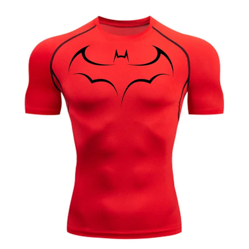 2026 Bat print men's tight fitting sports compression T-shirt men's fitness jogging short sleeved casual top