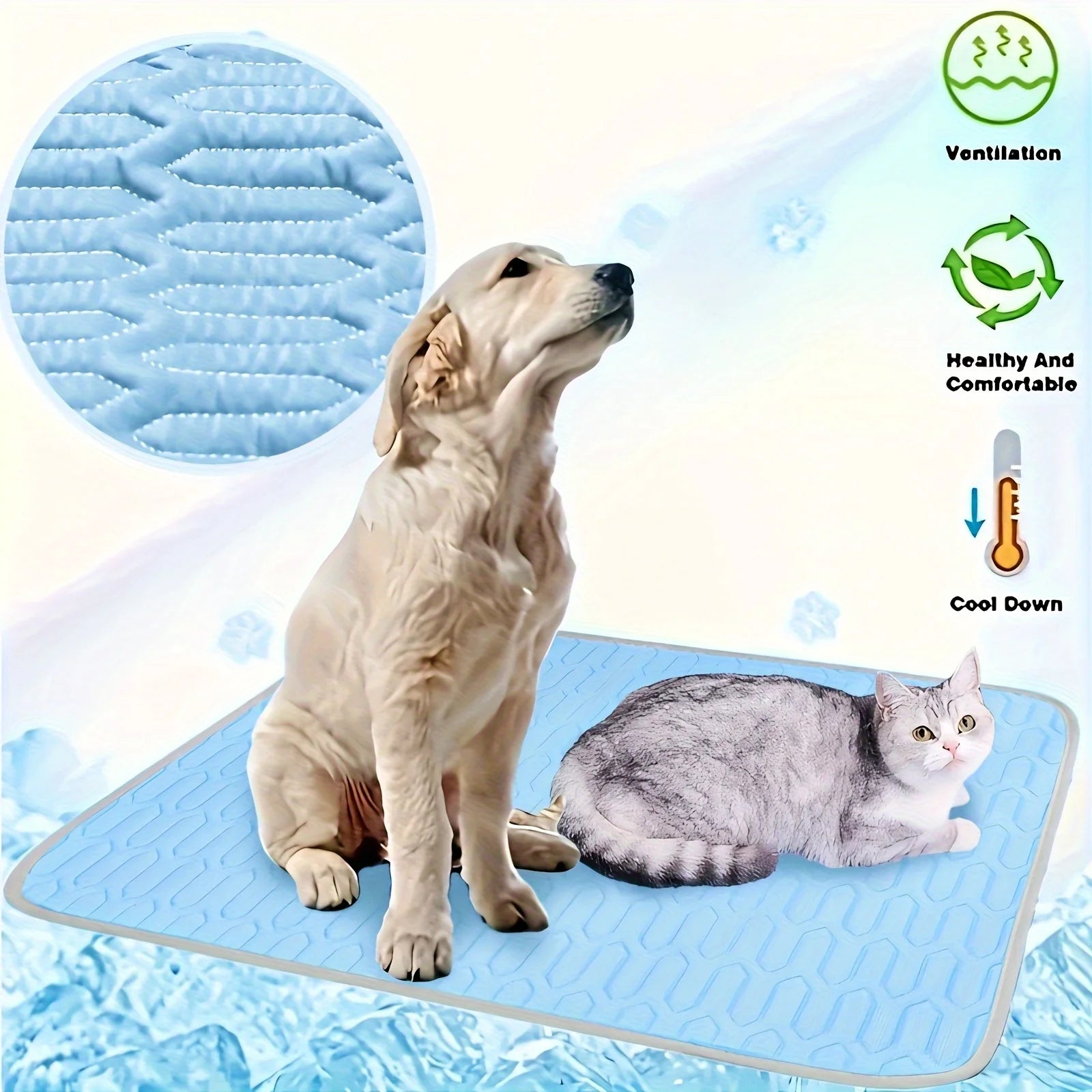 Ice-Cool Pet Cooling Mat & Bed — Sweat-Absorbent, 4 Sizes for Small, Medium & Large Pets