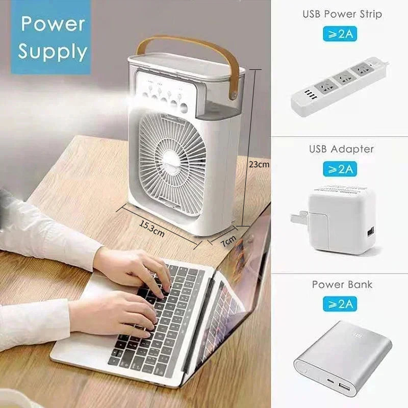 3-in-1 Portable Mini Air Cooler Fan — Cooling, Humidifier & LED Night Light | Home & Office