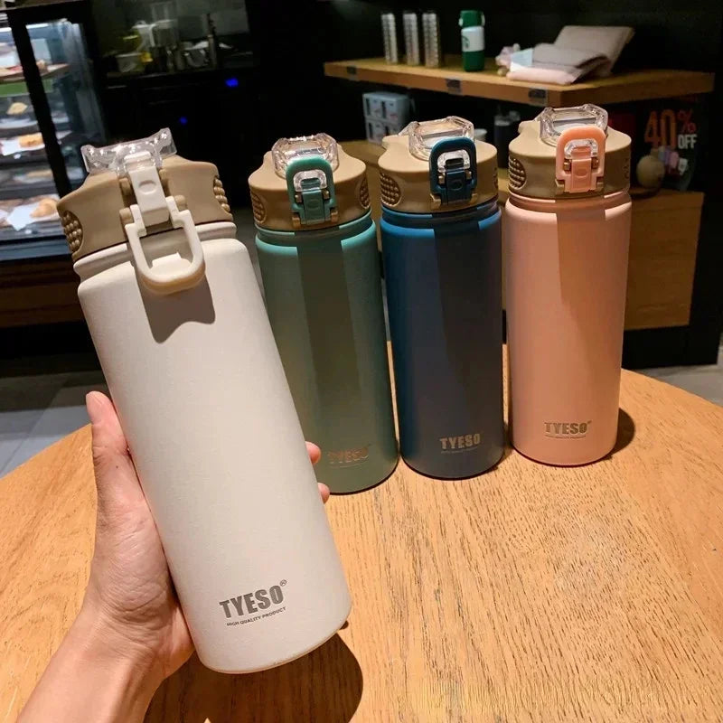 TYESO 600/750ML Thermos Bottle with Straw – Stainless Steel Car Thermal Cup | Sports Water Bottle | Keeps Cold & Hot