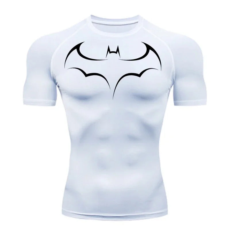 2026 Bat print men's tight fitting sports compression T-shirt men's fitness jogging short sleeved casual top