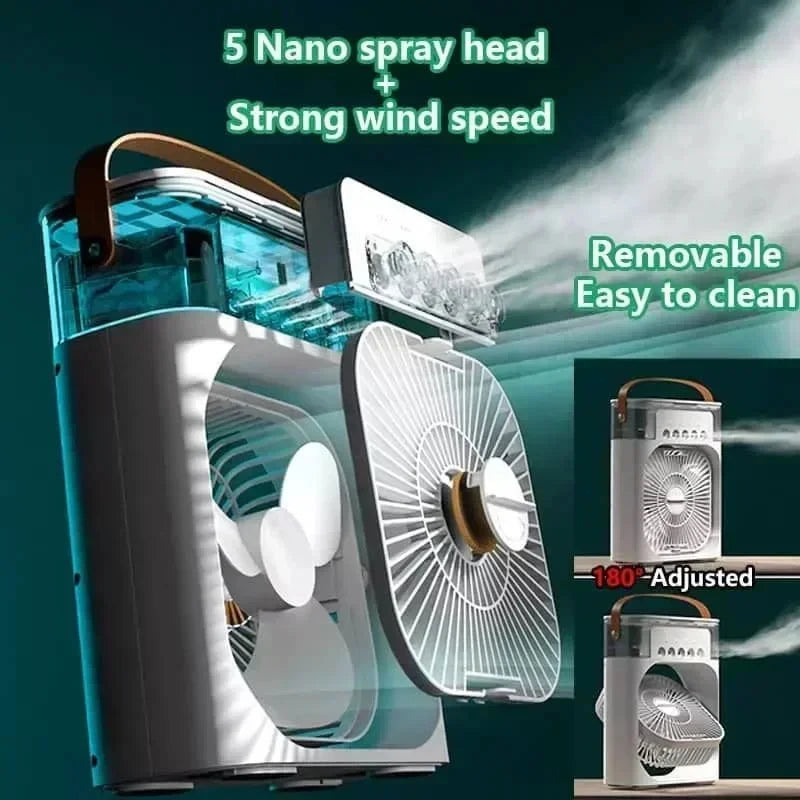 3-in-1 Portable Mini Air Cooler Fan — Cooling, Humidifier & LED Night Light | Home & Office