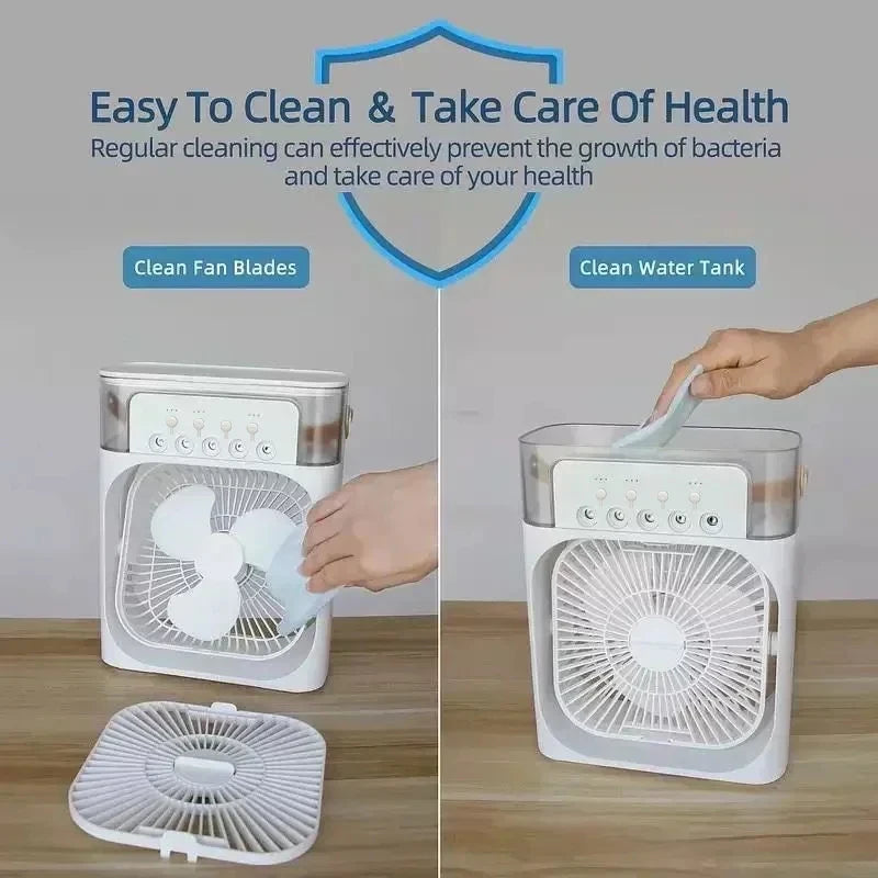 3-in-1 Portable Mini Air Cooler Fan — Cooling, Humidifier & LED Night Light | Home & Office
