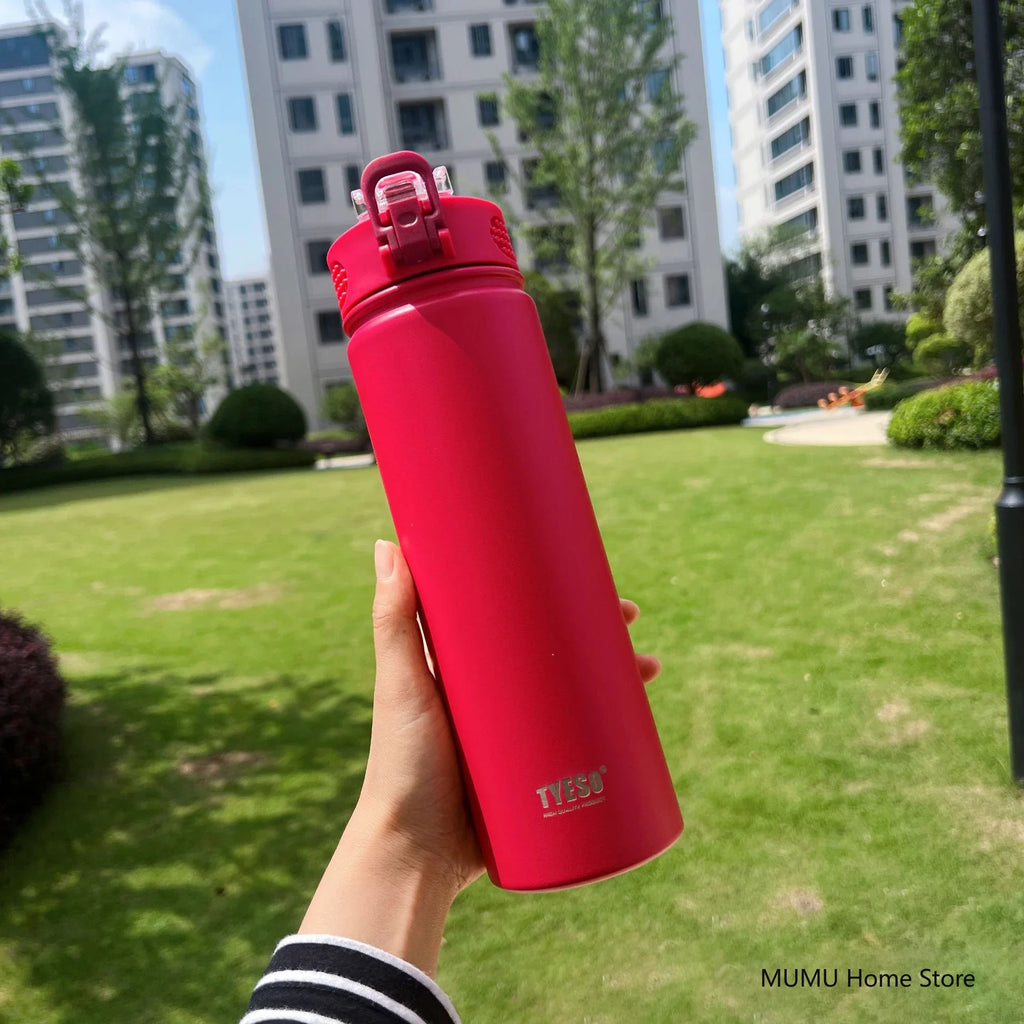 TYESO 600/750ML Thermos Bottle with Straw – Stainless Steel Car Thermal Cup | Sports Water Bottle | Keeps Cold & Hot