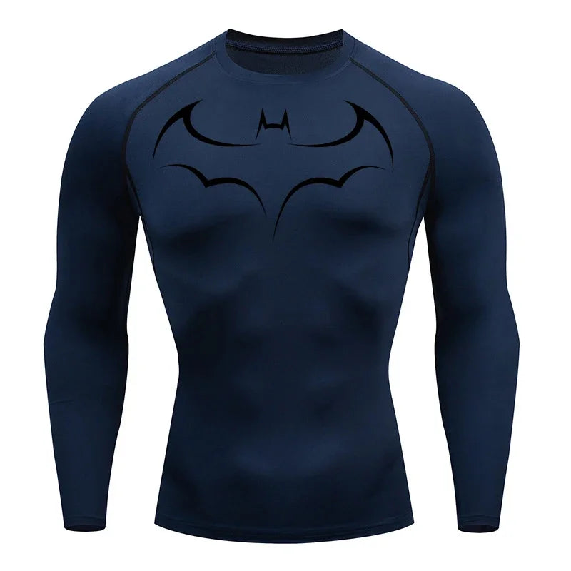 2026 Bat print men's tight fitting sports compression T-shirt men's fitness jogging short sleeved casual top