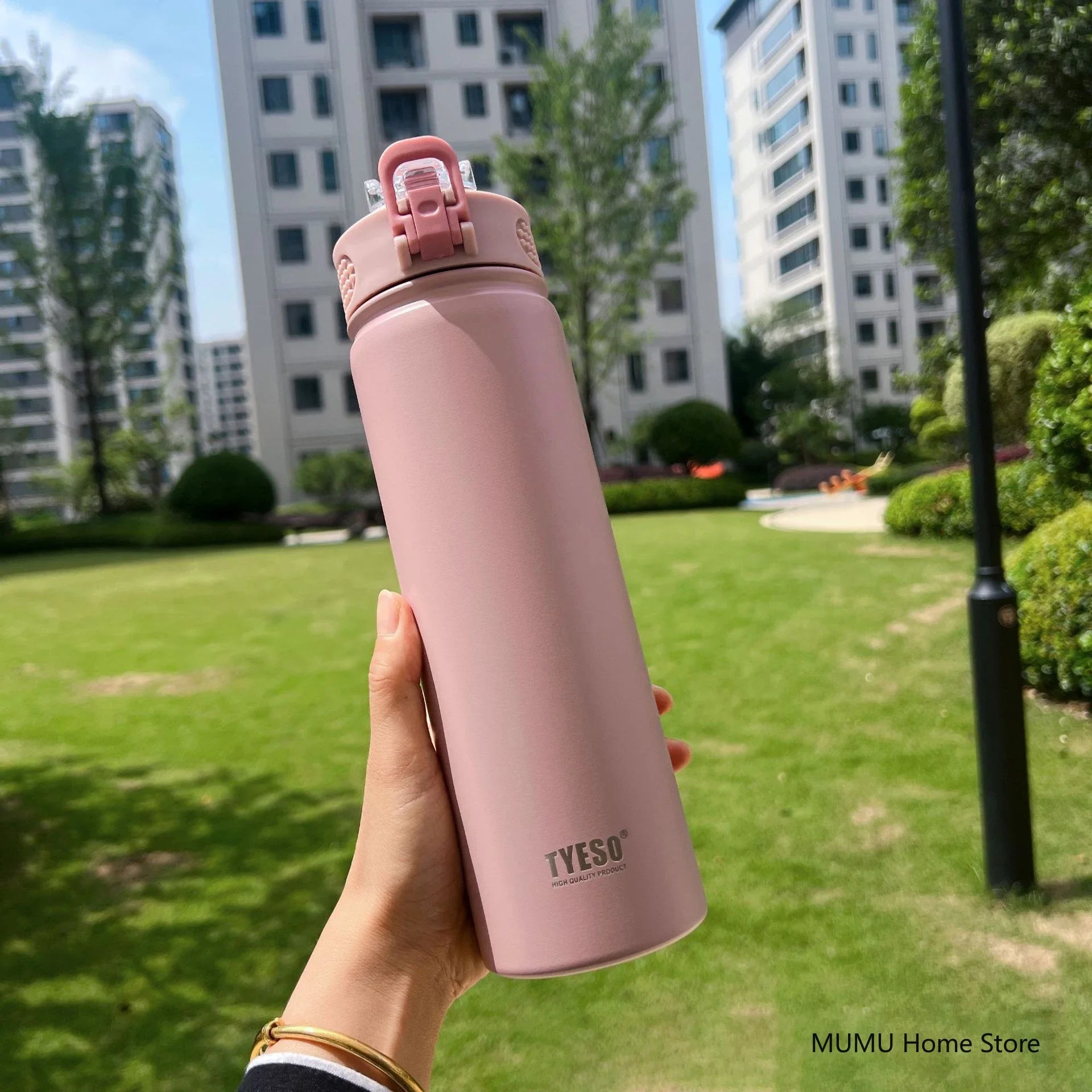 TYESO 600/750ML Thermos Bottle with Straw – Stainless Steel Car Thermal Cup | Sports Water Bottle | Keeps Cold & Hot