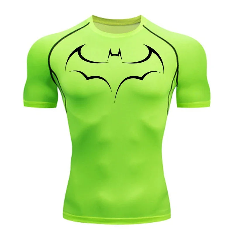 2026 Bat print men's tight fitting sports compression T-shirt men's fitness jogging short sleeved casual top