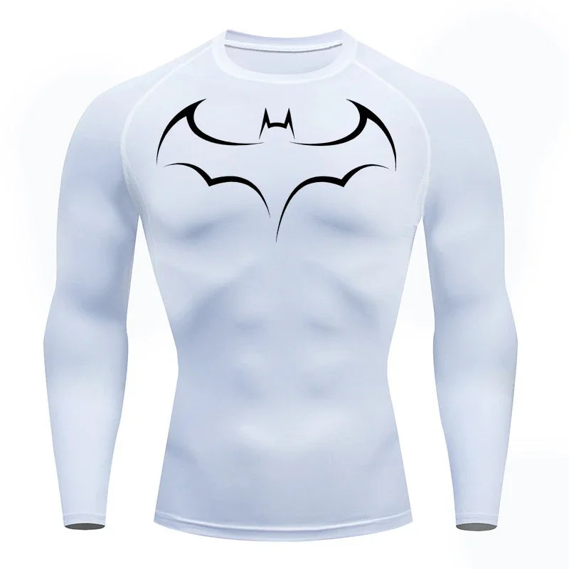 2026 Bat print men's tight fitting sports compression T-shirt men's fitness jogging short sleeved casual top