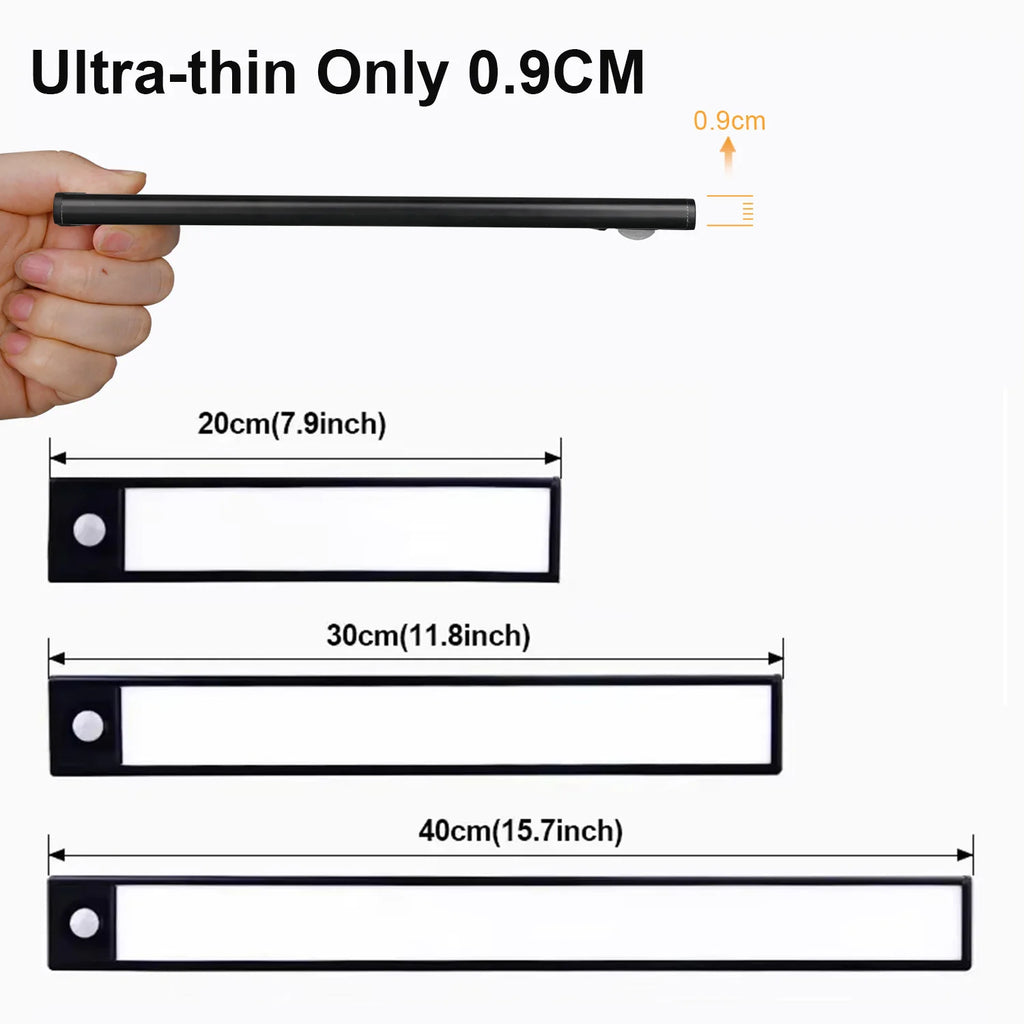 Ultra-Thin LED Cabinet Light Rechargeable Motion Sensor Lights 3 Colors Dimmable Night Lamp for Wardrobe Closet Kitchen Lighting