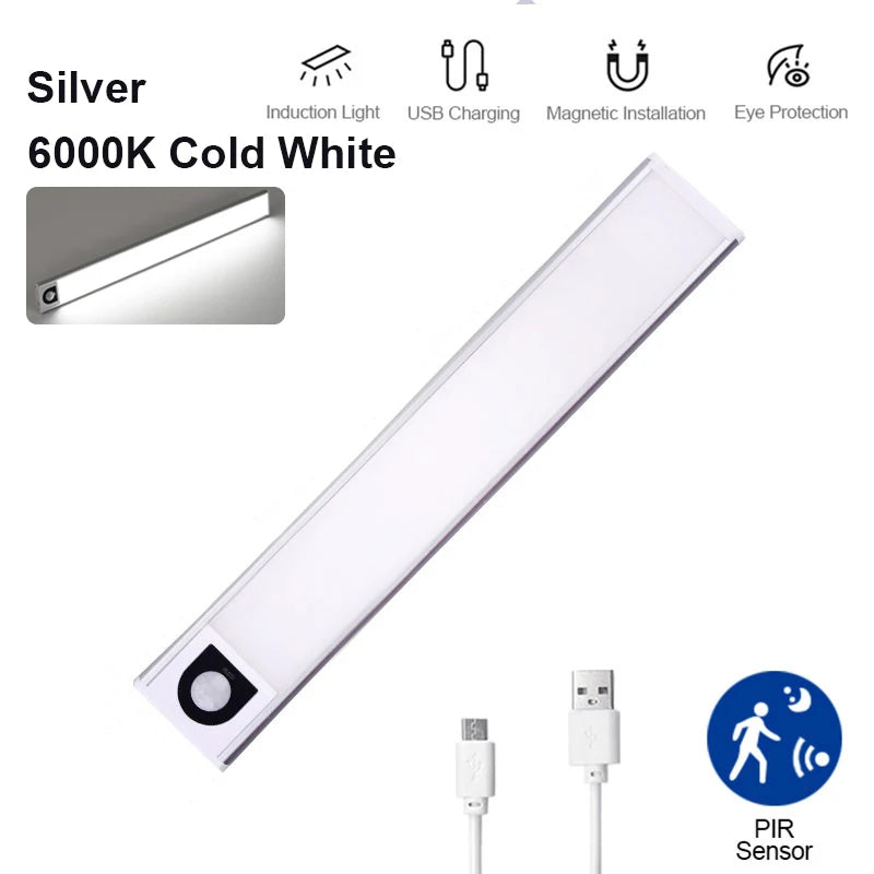 Ultra-Thin LED Cabinet Light Rechargeable Motion Sensor Lights 3 Colors Dimmable Night Lamp for Wardrobe Closet Kitchen Lighting