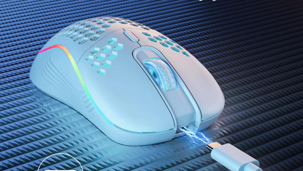 2.4G Wireless Mouse with RGB Backlit 6-Button 3-Speed DPI Type C Rechargeable Ergonomic Honeycomb Design Gaming Mouse